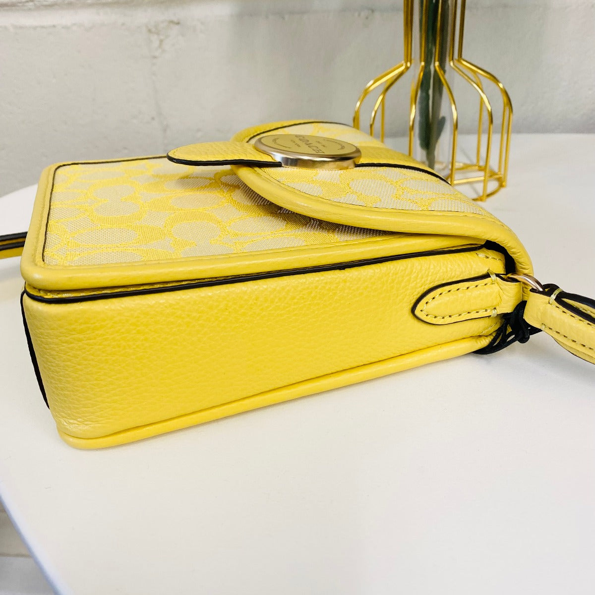 Coach C8321 North/South Lonnie Crossbody In Signature Jacquard In Retro Yellow Coach C8321 North/South Lonnie Crossbody In Signature Jacquard In Retro Yellow